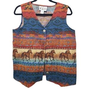 KEREN hart Colorful Horse Motif Vest Womens Vintage India Old Money Equestrian M